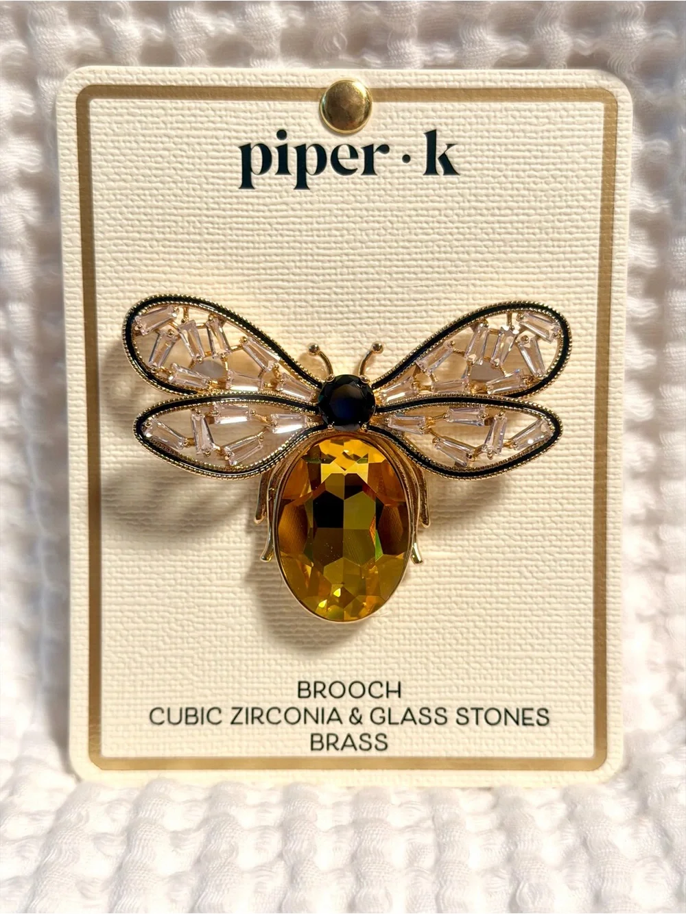 Piper K Bumblebee Brooch Yellow CZ Glass Stone Crystal Statement Pin Nickel Free